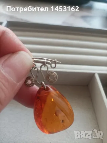 Руска брошка с натурален кехлибар , снимка 2 - Други - 50148224