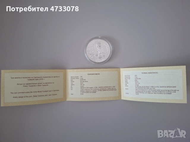 Официална сребърна монета – България Световно първенство 2006, снимка 6 - Нумизматика и бонистика - 53416183