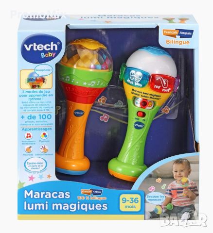 Детска играчка Маракаси VTech 607545 Lumi Magic Maracas Детски дрънкалки бебешка играчка маракас, снимка 5 - Музикални играчки - 46680375