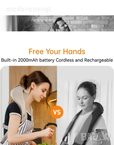 Шиацу масажор, професионален 5D масажор за врат и тяло, функция за топлина, 4+2 масажни глави, безжи, снимка 6 - Друга електроника - 53053939