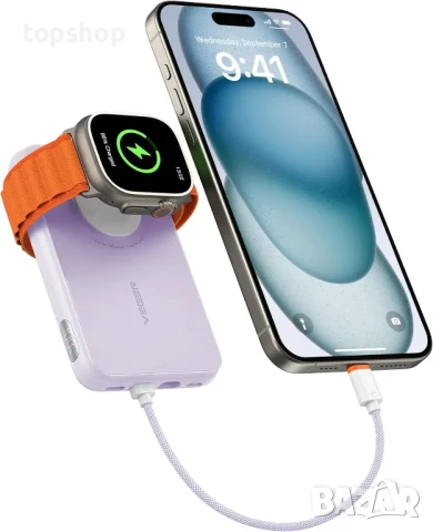 НОВА външна батерия VEGER 10000mAh, 20W за iPhone 15/14/13 Pro Max, Sumsang, Apple Watch, Розова