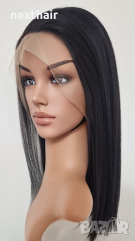 Натурално черна перука от естествен бразилски косъм 40 см - дантелена зона 13×4, снимка 7 - Аксесоари за коса - 52987300