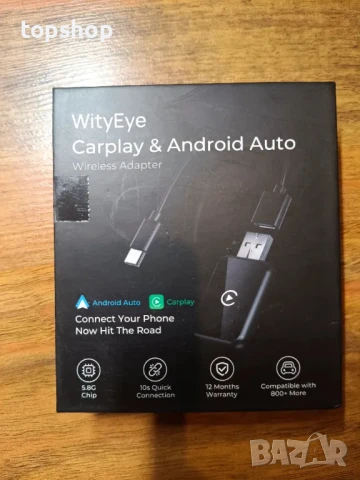 WityEye 2 В 1 Android и Carplay адаптер, Bluetooth V5.3, 5,8GHz WiFi/USB C/A, за iOS10+, Android 11+, снимка 10 - Аксесоари и консумативи - 50511326