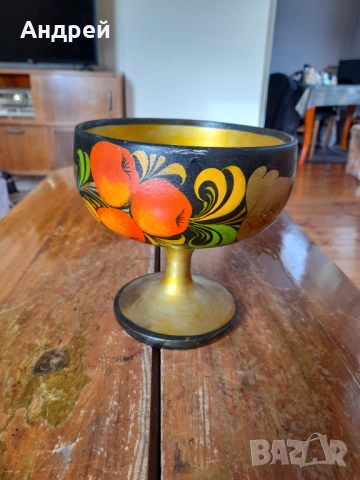 Стара дървена купа,хохлома, снимка 3 - Други ценни предмети - 53243344