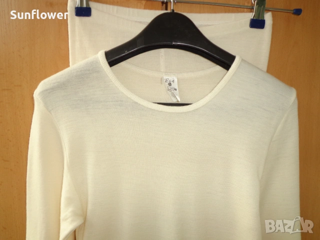 Комплект топ и клин от бежова мерино вълна EVA (Дания), размер M, снимка 2 - Блузи с дълъг ръкав и пуловери - 53398039