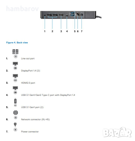 Докинг станция Dell WD19 (K20A)със 130W захранване и USB-C кабел, снимка 3 - Лаптоп аксесоари - 44513006