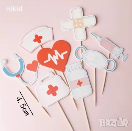 8 бр Медицина лекар лекарски доктор докторски топери декор за торта мъфини украса