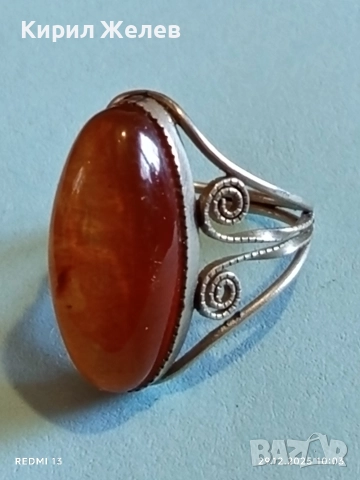 Винтидж сребърен пръстен с ювелирно фасетиран Балтийски кехлибар майсторска изработка 48630, снимка 7 - Пръстени - 52925402