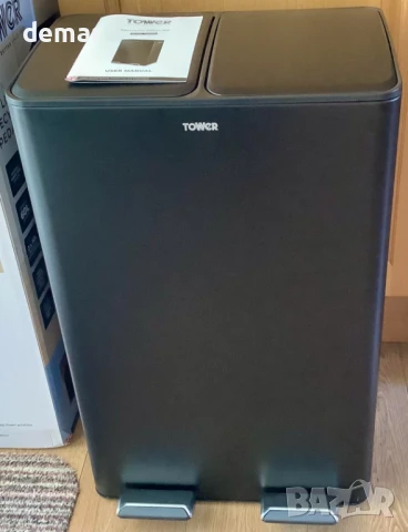 Кош за рециклиране Tower T838023BLK с педал, две отделения по 30 литра, 60 литра, черен, снимка 8 - Други стоки за дома - 50583726