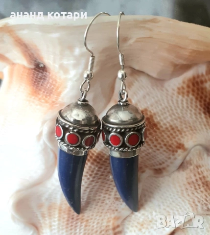 Висящи обеци от Тибет-естествени камъни-различни форми, снимка 6 - Обеци - 53226242