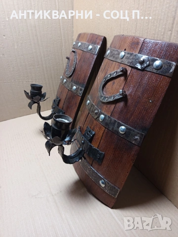 Комплект Стари Ръчно Изработени Стенни Лампи От Старо Дъбово Буре. Номер 611., снимка 5 - Антикварни и старинни предмети - 53224391