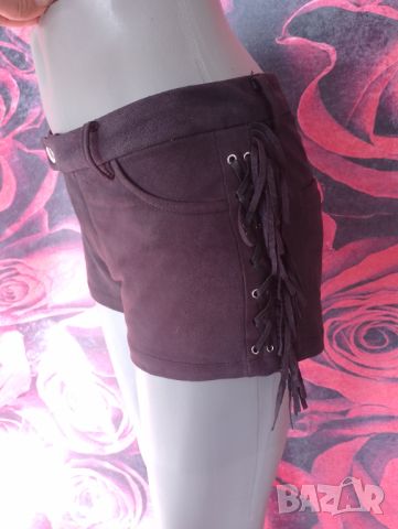 Черни Велурени къси панталони с ресни С , снимка 3 - Къси панталони и бермуди - 46154197