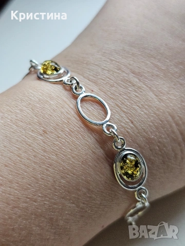 Красива сребърна гривна с Кехлибари, снимка 2 - Гривни - 53904694