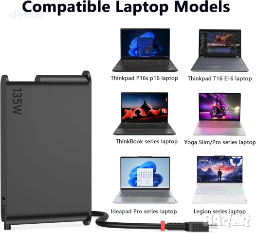 135W USB C зарядно устройство за лаптопи Lenovo, снимка 6 - Кабели и адаптери - 53401266