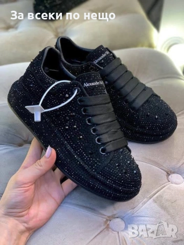 Alexander McQueen Дамски Черни Блестящи Маратонки👟Дамски Спортни Обувки В Черен Цвят Код P2031