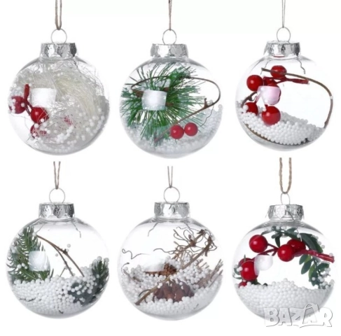 Комплект от 6 или 12 прозрачни топки за елха пълни с коледна декорация, снимка 9 - Други стоки за дома - 52086387