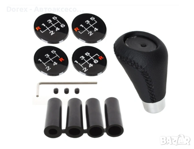 Универсална топка за скоростен лост 5/6 скорости – алуминий и PU кожа с адаптери 8/10/11/12 мм