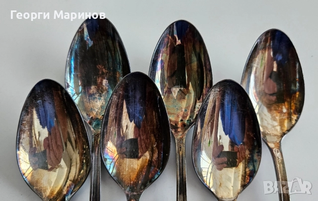 Посребрени лъжици за хранене, МНЦ, СССР, мелхиор, 18 см., снимка 9 - Прибори за хранене, готвене и сервиране - 51625209