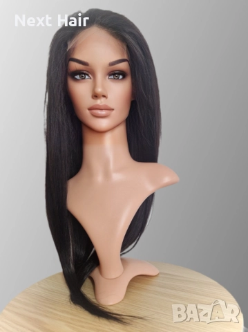 Черна перука от микс естествен косъм и примеси 70 см с Lace 4×4, снимка 16 - Аксесоари за коса - 52018574