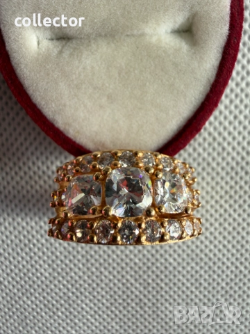 Дизайнерски сребърен пръстен с позлата и камъни. №7775, снимка 6 - Пръстени - 52847732