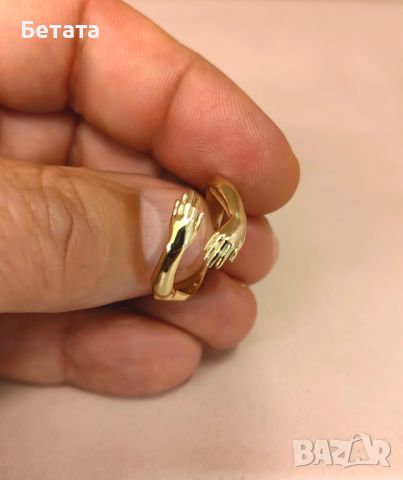 Златен пръстен с майчини ръце, красив златен пръстен, уникален пръстенрегулируем пръстен, 14К злато, снимка 4 - Пръстени - 45709939