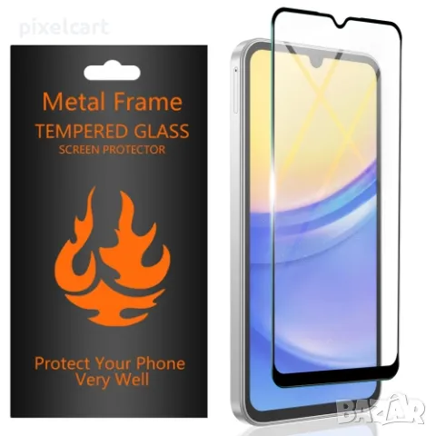 Стъклен протектор с метална рамка Metal Frame за Samsung Galaxy A15 5G, Черен, снимка 2 - Фолия, протектори - 47957702