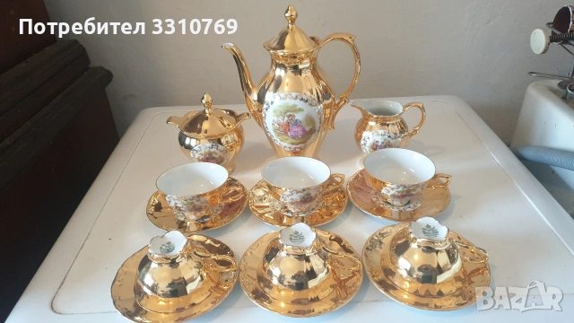 Луксозни немски порцеланови позлатени сервизи за кафе от Бавария. , снимка 4 - Сервизи - 53802000