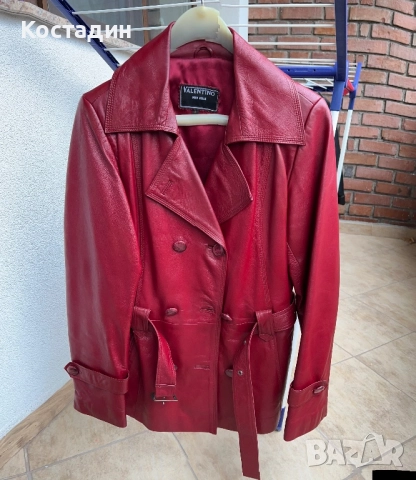 Червено кожено дамско яке , снимка 2 - Якета - 52097704