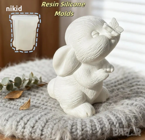 3d Заек зайче с кацнала пеперуда на носле средно силиконов молд форма фондан шоколад гипс свещ декор