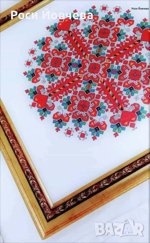 Ръчно бродирана Шевица елбетица "Влюбени сърца" bulgarian embroidery в рамка за подарък, снимка 4 - Декорация за дома - 51743216