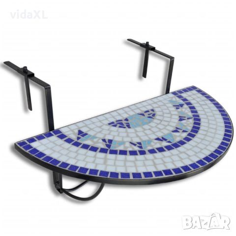 vidaXL Висяща балконска маса, синьо и бяло, мозайка(SKU:41124, снимка 1 - Маси - 46230938