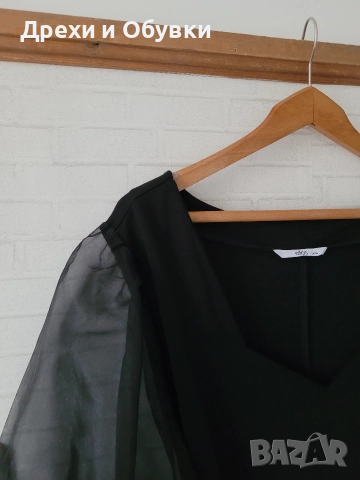 Официална черна рокля с ефектен ръкав , снимка 2 - Рокли - 52775491