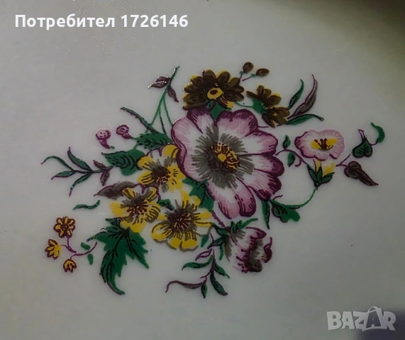 Порцеланова овална чиния 4 броя на Китка с червен кант , снимка 5 - Чинии - 54059223