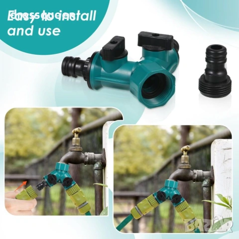 4528 Двоен маркучен разклонител за чешма с преходник (1/2" - 3/4") и независими кранове, снимка 4 - Напояване - 53878139