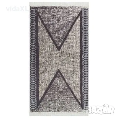 vidaXL Килим, черно и сиво, 120x180 см, памук（SKU:340090）, снимка 2 - Килими - 48690851