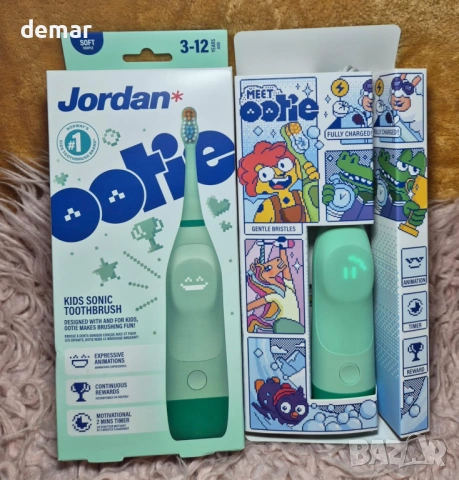 Детска четка за зъби Jordan OOTIE Sonic 3-12 години, 2 глави, сензор за натиск, зелена/розова