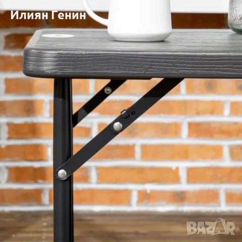 Градинска маса Outsunny, сгъваема, регулируема височина, дървена имитация, сиво+черно, 118 x 60 x 74, снимка 2 - Градински мебели, декорация  - 51774865