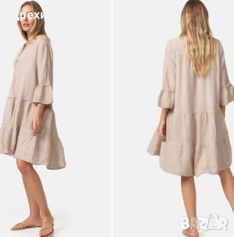 Бежова рокля памучна материя , снимка 7 - Рокли - 54153992