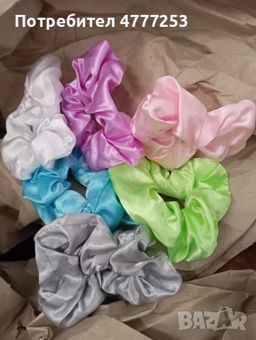 6 броя Скрънчи , лед скрънчи , ластик за коса , светещ ластик за коса, снимка 3 - Аксесоари за коса - 54045798