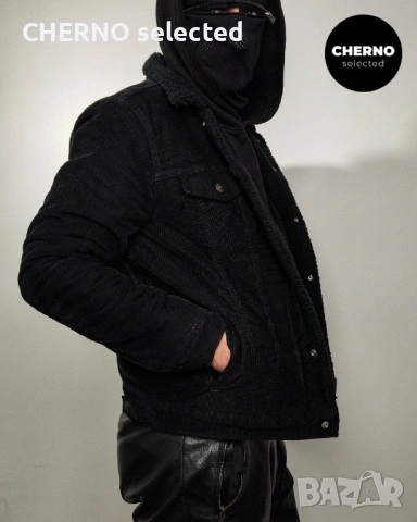 Мъжко черно кадифено яке с шерпа подплата LEVI’S PREMIUM Type III Corduroy Sherpa Trucker Jacket – L, снимка 9 - Якета - 53623574