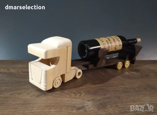 Декоративен дървен камион с ремарке - поставка за бутилка DMAR 319M3