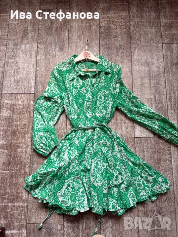 Нова зелена ежедневна елегантна рокля zara Zara Зара 100 % памук памучна разкроена  , снимка 7 - Рокли - 52841097