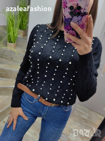 Дамски пуловер с перли, снимка 2 - Блузи с дълъг ръкав и пуловери - 52686371