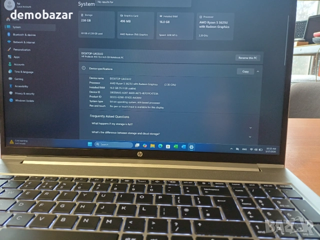 15.6'FHD IPS HP ProBook Ryzen 5 5625U 12x 4.30Ghz /16GB DDR4/256GB SSD, снимка 6 - Лаптопи за работа - 53131412