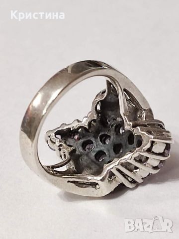Красив италиански сребърен пръстен с Аметисти и марказити , снимка 3 - Пръстени - 45479083