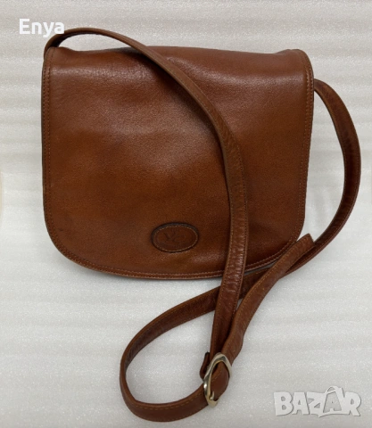 Дамска чанта за през рамо от естествена кожа - цвят брик