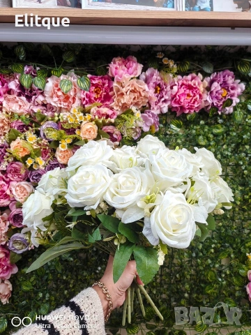 Изкуствени букети с рози и евкалиптови листа – Елегантна украса с дълготраен ефект, снимка 6 - Други стоки за дома - 53591718