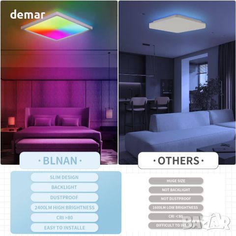BLNAN RGB таванно осветление с дистанционно, 12 инча 24W димируемо LED таванно осветително тяло, снимка 6 - Лед осветление - 46460492