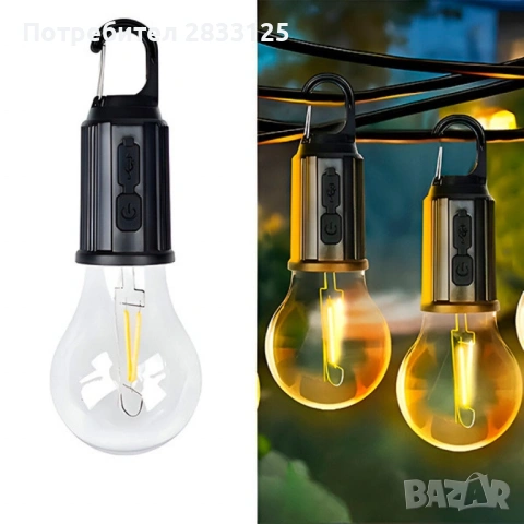 Комплект 2 броя преносими LED лампи с USB-C зареждане, 2700K топла светлина, 3 режима, водоустойчиви, снимка 3 - Лед осветление - 53659132