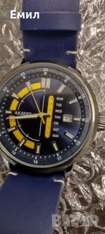2164-1 Мъжки часовник AKSEPT с кожена синя каишка

, снимка 2 - Мъжки - 45759542